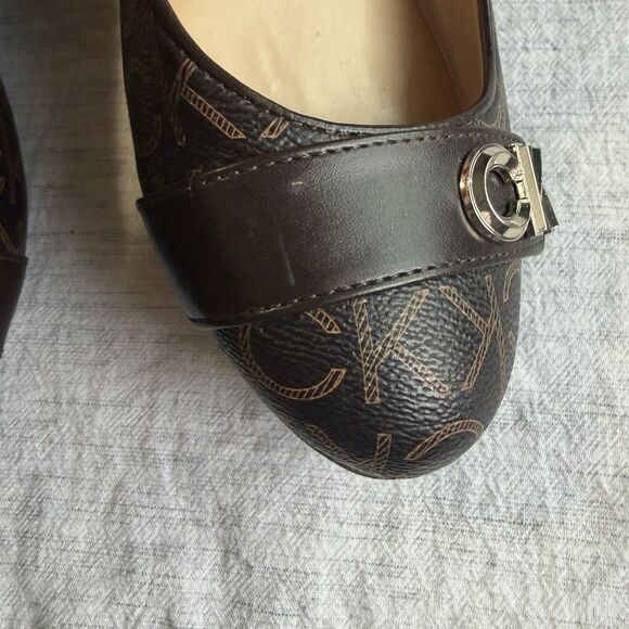 Calvin Klein Brown Lisa Ballet Flats Size 9 Monogram CK Print Faux Leather - Picture 4 of 16